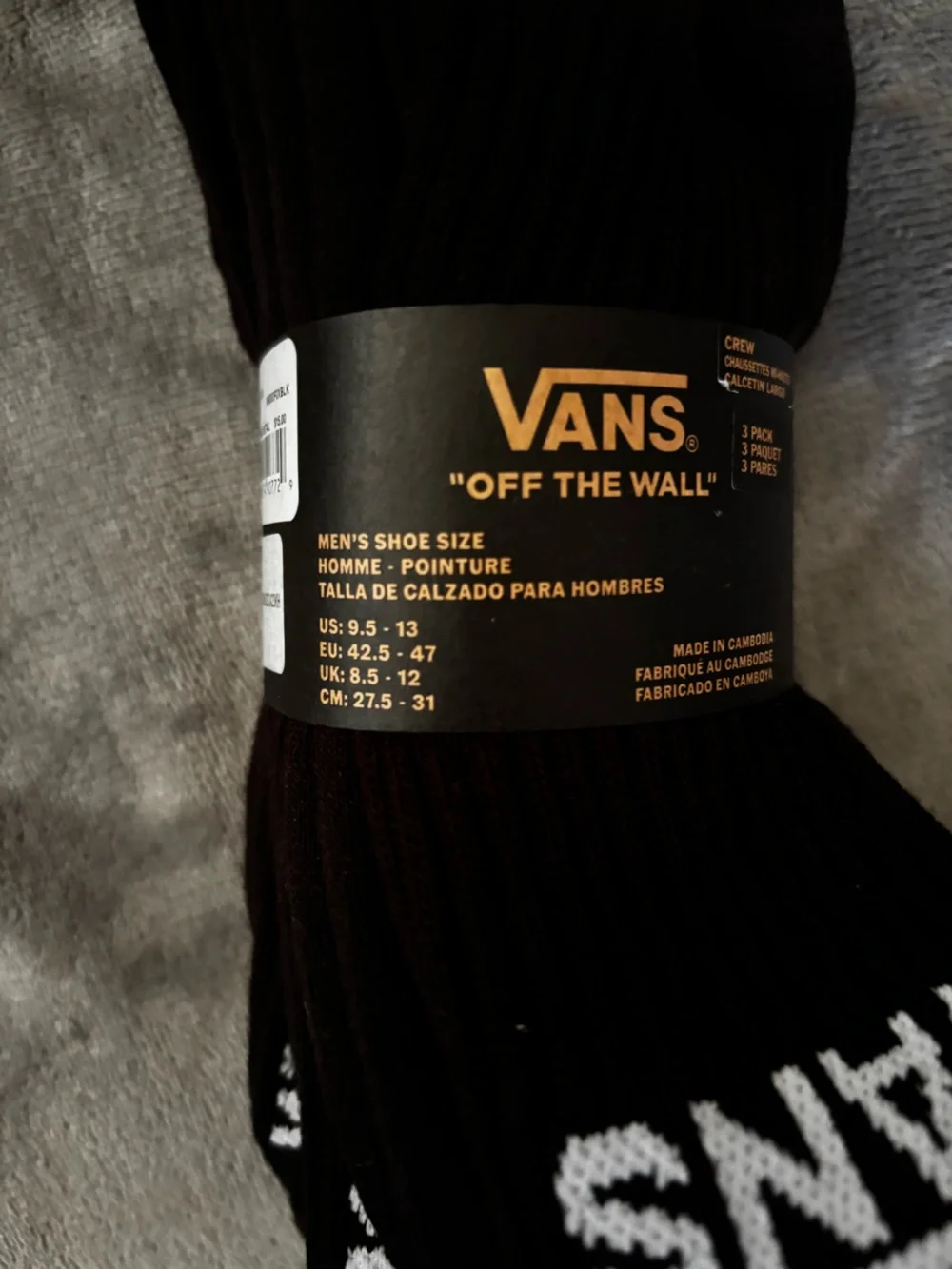 Vans 3 pair Black Crew Socks with White Logo